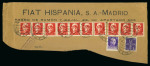 Stamp of Italy » Posta Militare » Guerra di Spagna Raccomandata via aerea di grande formato affr. per lire 13,30 e frammento del M.I.S.