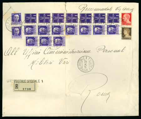 Stamp of Italy » Posta Militare » Guerra di Spagna Raccomandata via aerea di grande formato affr. per lire 13,30 e frammento del M.I.S.