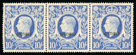Stamp of Great Britain » King George VI 1939-48 High Values 10s ultramarine in strip of three with SPECIMEN (type 23) ovpt, mint n.h.
