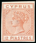 Stamp of Cyprus » Queen Victoria Keyplate Issues 1892-94 Die II Wmk CA 12pi orange-brown imperf. imprimatur, mint h.r.