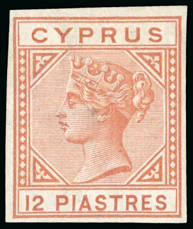 Stamp of Cyprus » Queen Victoria Keyplate Issues 1892-94 Die II Wmk CA 12pi orange-brown imperf. imprimatur, mint h.r.