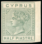 Stamp of Cyprus » Queen Victoria Keyplate Issues 1882-86 Die I Wmk CA 1/2pi dull green imperf. imprimatur