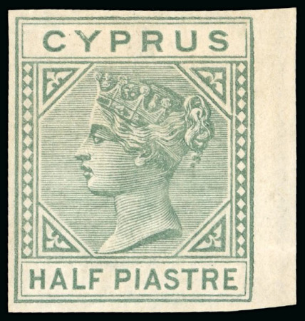Stamp of Cyprus » Queen Victoria Keyplate Issues 1882-86 Die I Wmk CA 1/2pi dull green imperf. imprimatur