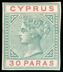 Stamp of Cyprus » Queen Victoria Keyplate Issues 1886 30pa imperf. colour trial in blue-green and dull red