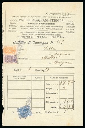 Stamp of Italy » Regno d'Italia Pacchi in concessione. 1923, bolletta del 28.11, prima data nota