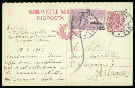 Stamp of Italy » Posta Militare » Prima Guerra Mondiale Intero postale risposta da 10 c. con espresso 25 c. su 40 c.