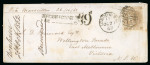 Stamp of Great Britain » 1854-1900 Postal History of the Perforated Line Engraved and Surface Printed Issues 1862 (Oct 27) Envelope from London to Australia with 1862-64 9d bistre, "DEFICIENT POSTAGE 3d / FINE 6d / 9d" postage due hs