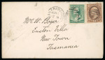 Stamp of United States 1889 (Jun 1) Envelope from San Francisco to Tasmania, Australia, with 1879 10c and 1887 2c green tied by duplexes
