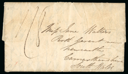 Stamp of Great Britain » Postal History 1828 Entire sent within Wales from Denbigh to Newcastle, rated "1/8", reverse with "SHIP LETTER / PLYMOUTH" hs, contents refer to Australia