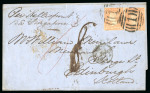 Stamp of Australia » Victoria 1856 (Jan 30) Entire to Scotland endorsed "Per Hellespont / via Singapore", with two 1854-55 Woodblock 6d 