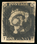 Stamp of Great Britain » 1840 1d Black and 1d Red plates 1a to 11 1840 1d black pl.2 TF, close to huge margins, neatly cancelled by 1844-type London District Office "61" numeral,