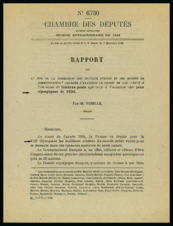 Stamp of Olympics » 1924 Paris » Essays and Proofs 1923 Group of four parliamentary bills for the introduction