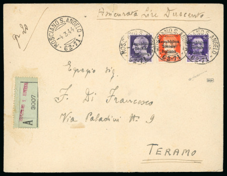 Stamp of Italy » Repubblica Sociale Italiana » Emissioni Locali -  Teramo 1944, assicurata del 4 marzo per lire 200 da Mosciano