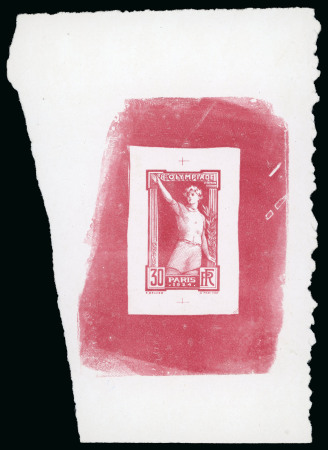 Stamp of Olympics » 1924 Paris » Essays and Proofs 1924 Paris Olympics die proof of the 30c value before the value was changed to 50c, in deep red on glossy paper