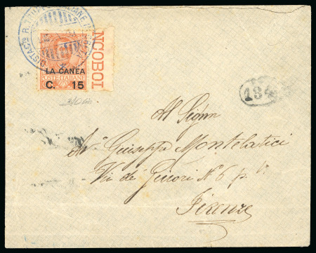 Stamp of Italy » Missions, Post Offices and Postal History Abroad » Crete 1909 (July) Cover with 15c on 20 c tied by "Distacto R. Truppe Italiane in Creta" cds