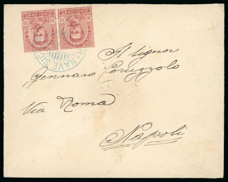 Stamp of Italy » Missions, Post Offices and Postal History Abroad » Crete 1897 (July 17) Cover to Naples franked by "Umberto" 10c pair, "Ra Nave Sicilia" cds
