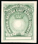 Stamp of Kenya, Uganda and Tanganyika » British East Africa 1890 Bradbury Wilkinson die proof for the low values with blank tablet on thick paper, in blue-green