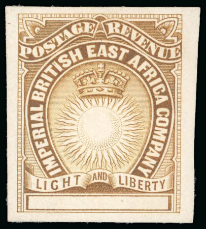 Stamp of Kenya, Uganda and Tanganyika » British East Africa 1890 Bradbury Wilkinson die proof for the low values with blank tablet on thick paper, in yellow-brown
