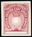 Stamp of Kenya, Uganda and Tanganyika » British East Africa 1890 Bradbury Wilkinson die proof for the low values with blank tablet on stout card, in carmine