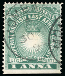 Stamp of Kenya, Uganda and Tanganyika » British East Africa 1890-95 1a blue-green with "ANL" for "AND" variety, Mombasa 30 SP 94 cds