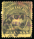 Stamp of Kenya, Uganda and Tanganyika » British East Africa 1890-95 2 1/2a black on bright yellow with "INLAND / REVENUE" overprint, neatly cancelled by Mombasa cds