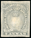 Stamp of Kenya, Uganda and Tanganyika » British East Africa 1890-95 4a grey imperf. unused with trace of o.g., good margins, showing paper maker's wmk,