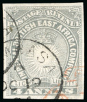 Stamp of Kenya, Uganda and Tanganyika » British East Africa 1890-95 4a grey imperf. used with partial Mombasa cds