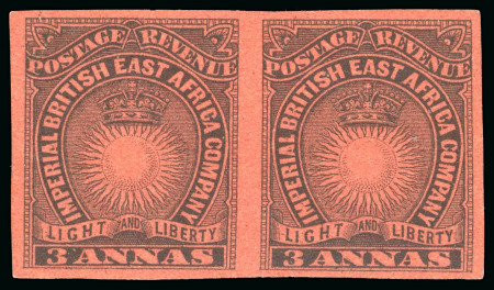 Stamp of Kenya, Uganda and Tanganyika » British East Africa 1890-95 3a black on bright red mint h.r. imperforate pair