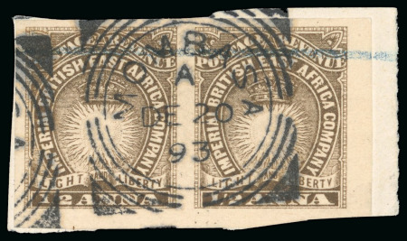 Stamp of Kenya, Uganda and Tanganyika » British East Africa 1890-95 1/2a deep brown imperforate pair used on piece