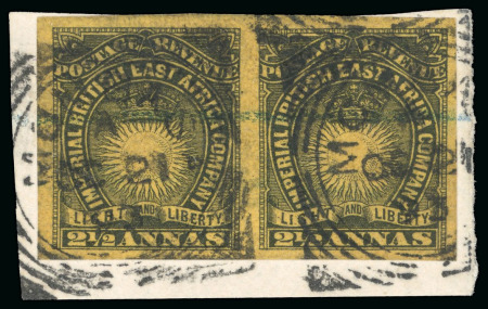 Stamp of Kenya, Uganda and Tanganyika » British East Africa 1890-95 2 1/2a black on bright yellow imperforate pair used on piece