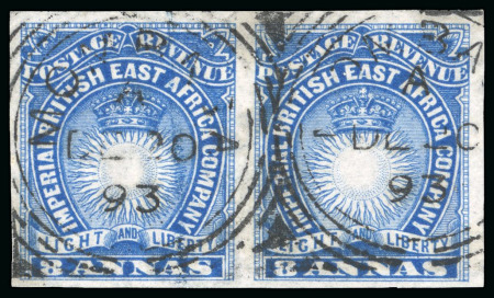 Stamp of Kenya, Uganda and Tanganyika » British East Africa 1890-95 8a blue imperforate pair used