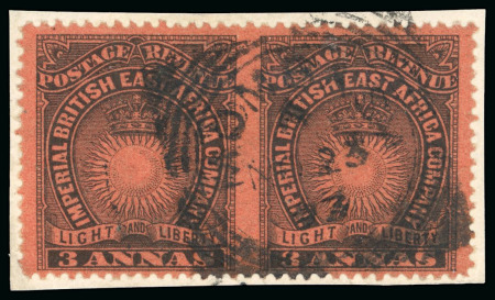 Stamp of Kenya, Uganda and Tanganyika » British East Africa 1890-95 3a black on bright red imperforate between horizontal pair, used