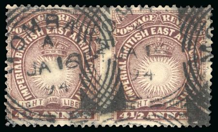 Stamp of Kenya, Uganda and Tanganyika » British East Africa 1890-95 4 1/2a brown-purple imperforate between horizontal pair, used 