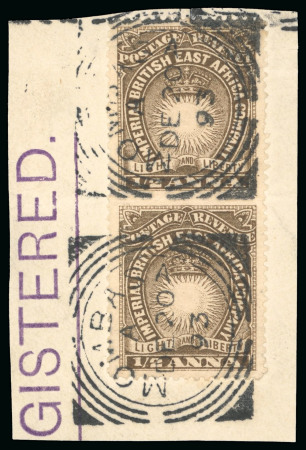 Stamp of Kenya, Uganda and Tanganyika » British East Africa 1890-95 1/2a deep brown imperforate between vertical pair, used