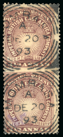 Stamp of Kenya, Uganda and Tanganyika » British East Africa 1890-95 4 1/2a brown-purple imperforate between vertical pair, used