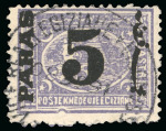 Stamp of Egypt » 1879 Surcharges 5pa on 2 1/2pi violet, mint and used, four singles showing plate flaws 