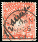 Stamp of Kenya, Uganda and Tanganyika » British East Africa 1891 "Lamu Provisional" manuscript 1/2a on 2a used with Lamu AP 26 91 cds