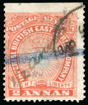 Stamp of Kenya, Uganda and Tanganyika » British East Africa 1891 Mombasa Provisional manuscript 1/2a on 2a with variety double surcharge, used, initialled "A.D."
