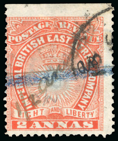 Stamp of Kenya, Uganda and Tanganyika » British East Africa 1891 Mombasa Provisional manuscript 1/2a on 2a with variety double surcharge, used, initialled "A.D."