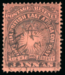 Stamp of Kenya, Uganda and Tanganyika » British East Africa 1891 Mombasa Provisional manuscript 1/2a on 3a used, initialled "A.B."