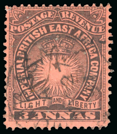 Stamp of Kenya, Uganda and Tanganyika » British East Africa 1891 Mombasa Provisional manuscript 1/2a on 3a used, initialled "A.B."