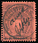Stamp of Kenya, Uganda and Tanganyika » British East Africa 1891 Mombasa Provisional manuscript 1a on 3a used, initialled "V.H.M"