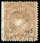 Stamp of Kenya, Uganda and Tanganyika » British East Africa 1891 Mombasa Provisional manuscript 1a on 4a used, initialled "A.B."