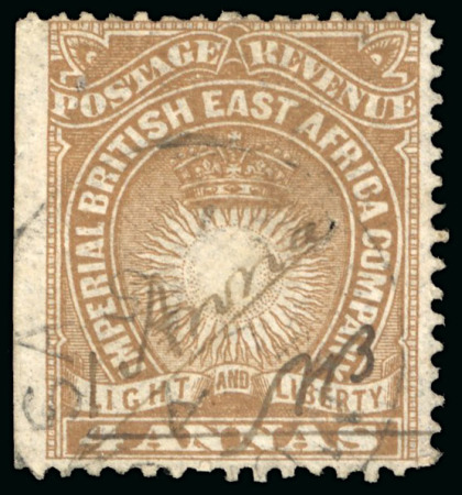 Stamp of Kenya, Uganda and Tanganyika » British East Africa 1891 Mombasa Provisional manuscript 1a on 4a used, initialled "A.B."