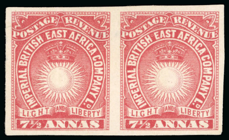 Stamp of Kenya, Uganda and Tanganyika » British East Africa 1895 New Values group incl. 7 1/2a imperf. plate proof pair