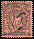 Stamp of Kenya, Uganda and Tanganyika » British East Africa 1895 "T.E.C.R" Provisional manuscript 1/2a on 3a mint and three used/CTO