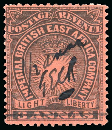 Stamp of Kenya, Uganda and Tanganyika » British East Africa 1895 "T.E.C.R" Provisional manuscript 1/2a on 3a mint and three used/CTO