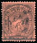 Stamp of Kenya, Uganda and Tanganyika » British East Africa 1895 "T.E.C.R" Provisional manuscript 1/2a on 3a mint and three used/CTO