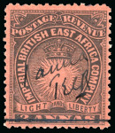 Stamp of Kenya, Uganda and Tanganyika » British East Africa 1895 "T.E.C.R" Provisional manuscript 1a on 3a mint