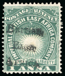Stamp of Kenya, Uganda and Tanganyika » British East Africa 1895 British Administration 1a blue-green with double overprint variety, mint
